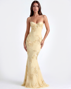Vestido largo con corsé floral bordado