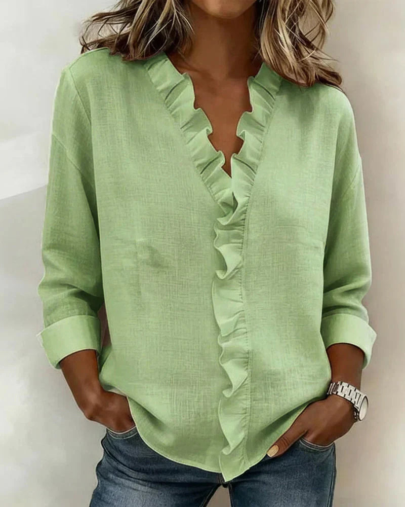 Savi™ | Stijlvolle V Hals Top Met Ruffles