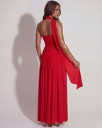 Vestido largo palabra de honor con abertura