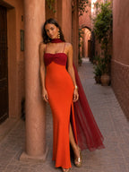 Vestido Largo Drapeado Bicolor