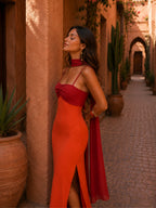 Vestido Largo Drapeado Bicolor