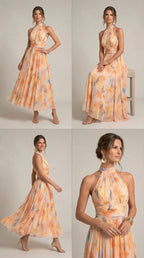 Vestido de Cuello Halter con Estampado de Acuarela