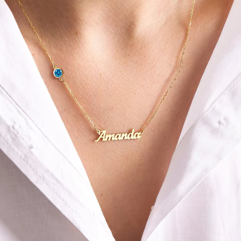 COLLANA PERSONALIZZATA CON NOME E PIETRA DEL MESE DI NASCITA