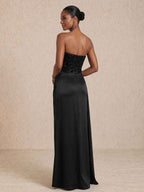 Vestido largo con cuerpo de lentejuelas