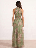 Vestido largo con cuello halter y estampado floral