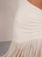 Vestido midi asimétrico con flecos
