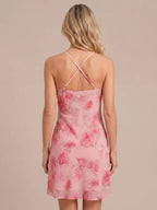 Vestido corto floral rosa fluido