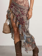 Vestido tul estampado volantes