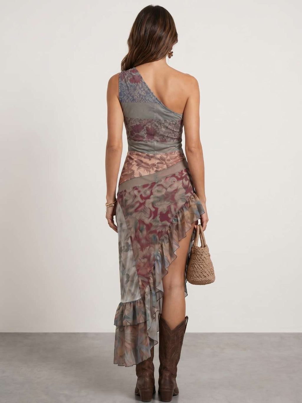 Vestido tul estampado volantes